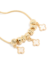 Gold Plated Beaded & Pink Genuine Shell Flower Inlay Charm Toggle Bracelet - link has visual effect only
