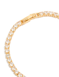 Designed with gold plated cubic zirconia mixed charm tennis bracelet featuring butterfly and heart charms closure detail view - link has visual effect only