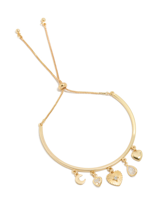 Gold Plated Heart & Moon Toggle Charm Bangle
