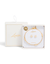 Gold Plated Cubic Zirconia Flower Earrings & Bracelet Set - link has visual effect only