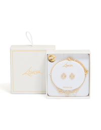 Gold Plated Cubic Zirconia Flower & Heart Outline Bracelet & Earrings Set - link has visual effect only