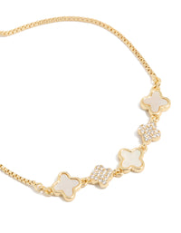 Gold Plated Cubic Zirconia & Plain Flowers Inlay Toggle Bracelet - link has visual effect only