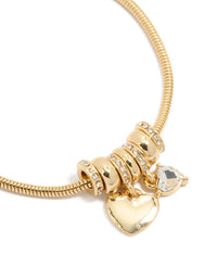 Gold Plated Cubic Zirconia Chunky Heart Charm Toggle Bracelet - link has visual effect only