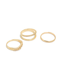 Gold Plated Cubic Zirconia Woven Pavé Rings 3-Pack - link has visual effect only