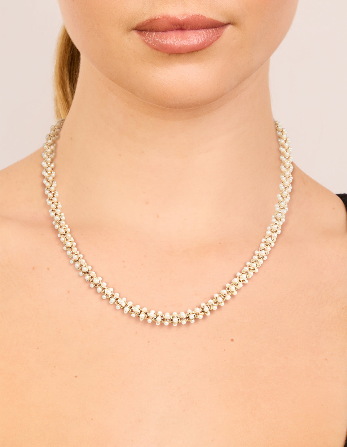 Rose Gold Plated Mini Pearls Fireball  Necklace