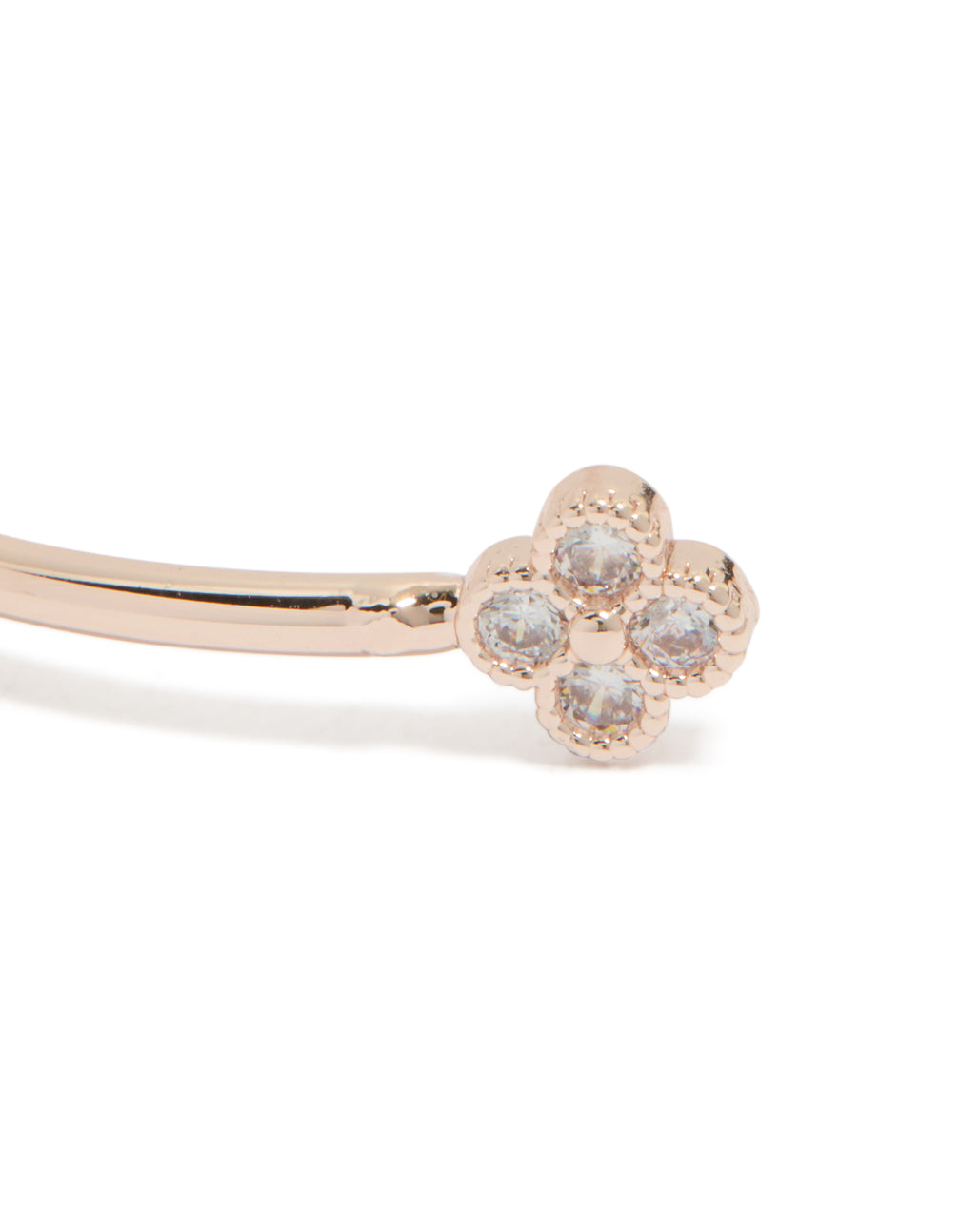 Detailed view of rose gold plated cubic zirconia flowers wrist cuff highlighting floral embellishments and sparkling stones close up view