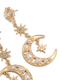 Gold Pearl Celestial Drop Earrings - link has visual effect only