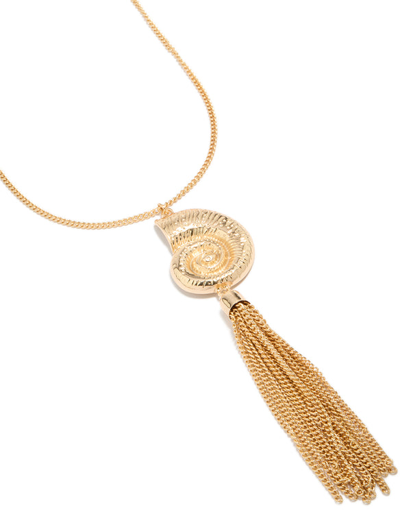 Gold Shell & Long Tassel Necklace
