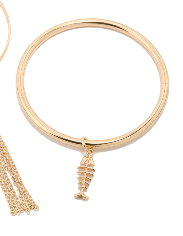 Gold Charm & Tassel Bangles 3-Pack