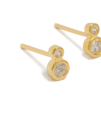 Gold Plated Sterling Silver Cubic Zirconia Double Bezel Set Stud Earrings - link has visual effect only