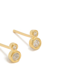 Gold Plated Sterling Silver Cubic Zirconia Double Bezel Set Stud Earrings - link has visual effect only