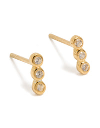 Gold Plated Sterling Silver Cubic Zirconia Bezel Trio Drop Stud Earrings - link has visual effect only