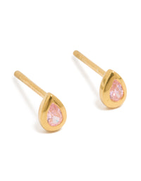 Gold Plated Sterling Silver Cubic Zirconia Teardrop Stud Earrings - link has visual effect only