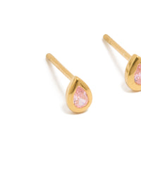 Gold Plated Sterling Silver Cubic Zirconia Teardrop Stud Earrings - link has visual effect only