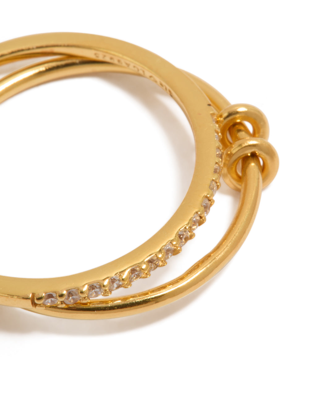 Elegant gold plated sterling silver cubic zirconia double link ring close up view