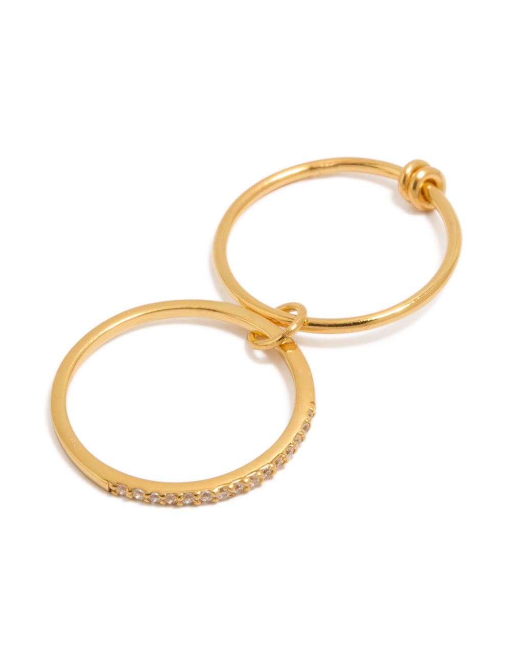 Beautifully crafted gold plated sterling silver cubic zirconia double link ring side detail view