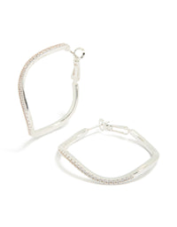 Discover silver diamante wavy thin hoop earrings front view - link has visual effect only