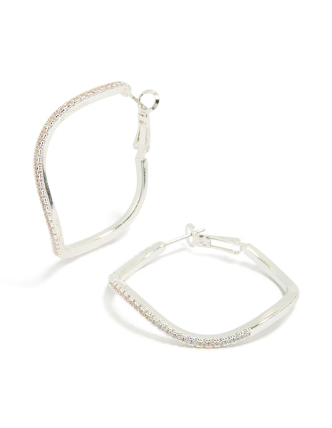 Silver Diamante Wavy Thin Hoop Earrings - Lovisa