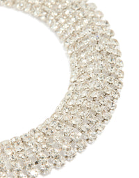 Elegant silver diamante thick flexible bracelet in a chunky design close up view - link has visual effect only
