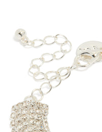 Beautiful silver diamante thick flexible bracelet in a chunky style closure detail view - link has visual effect only