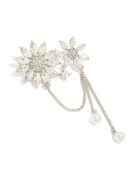 Silver Diamante Double Flower Chain Drop Brooch - link has visual effect only
