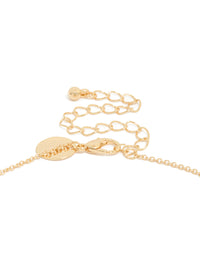 Elegant floral necklace with sapphire, gold plated material and dainty pendant clasp detail view - link has visual effect only