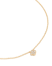 Featuring a floral necklace with gold plated cubic zirconia and crystal pendant in a dainty style close up view - link has visual effect only