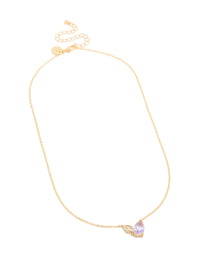 Discover a gold plated June lilac cubic zirconia necklace featuring crystal pendant in dainty style front view - link has visual effect only