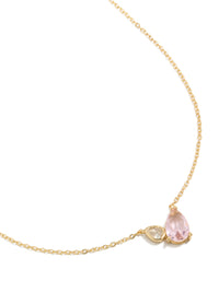 Discover this gold plated October pink cubic zirconia pendant necklace featuring crystal in dainty style close up view - link has visual effect only