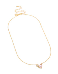 Featuring a gold plated October pink cubic zirconia pendant necklace crystal in dainty style front view - link has visual effect only