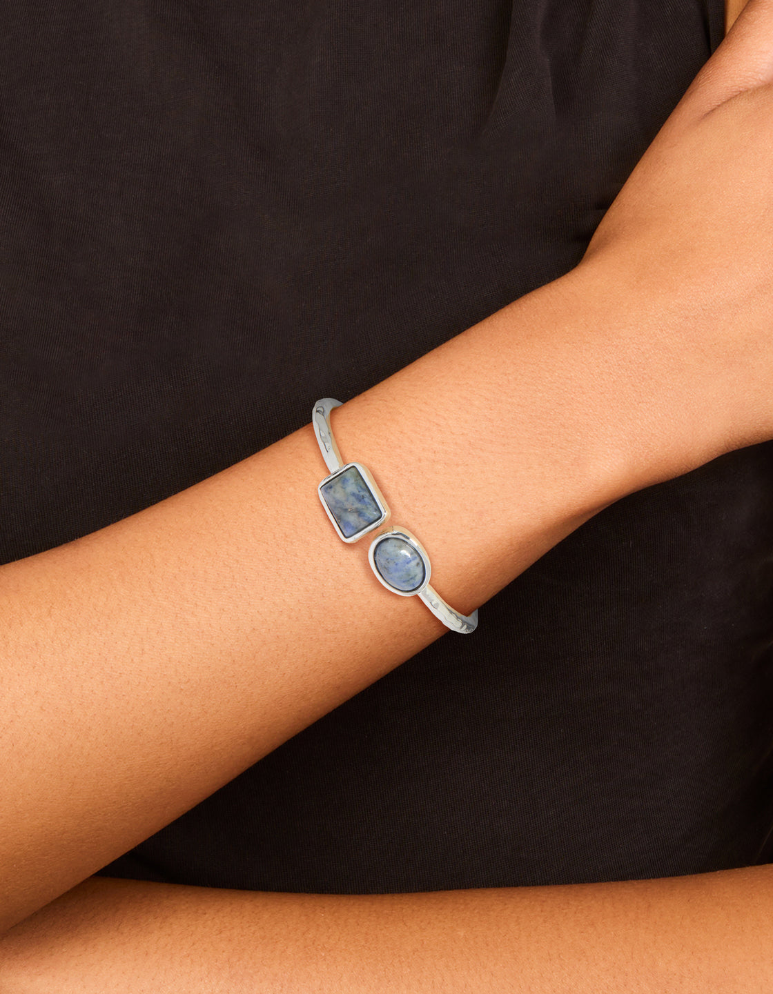 Silver Double  Blue Stone Bangle