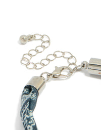 Silver Beaded Blue Paisley Printed Fabric & Blue Stone Bracelet - link has visual effect only