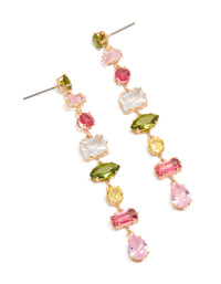 Gold Cubic Zirconia Mismatched Colourful Stones Drop Earrings - link has visual effect only