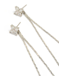 Silver Cubic Zirconia Dainty Double Chain Flower Drop Earrings - link has visual effect only