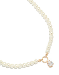 Gold Cubic Zirconia Dainty Pearl Pendant Necklace - link has visual effect only