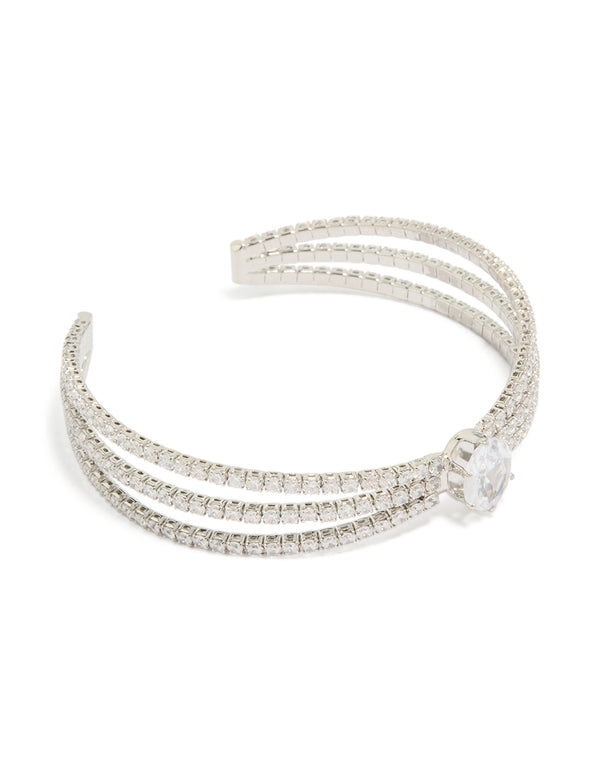 Silver Cubic Zirconia Large Oval Wrist Cuff
