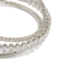 Silver Cubic Zirconia Cross Over Wrist Cuff - link has visual effect only