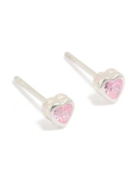 Sterling Silver Pink Cubic Zirconia Heart Earrings - link has visual effect only