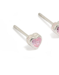 Sterling Silver Pink Cubic Zirconia Heart Earrings - link has visual effect only