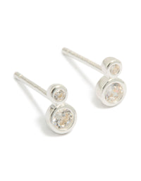 Sterling Silver Cubic Zirconia Double Bezel Set Stud Earrings - link has visual effect only