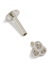 Sterling Silver Triple Cubic Zirconia Single Flat Back Stud - link has visual effect only