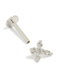Sterling Silver Cubic Zirconia Cross Single  Flat Back Stud - link has visual effect only