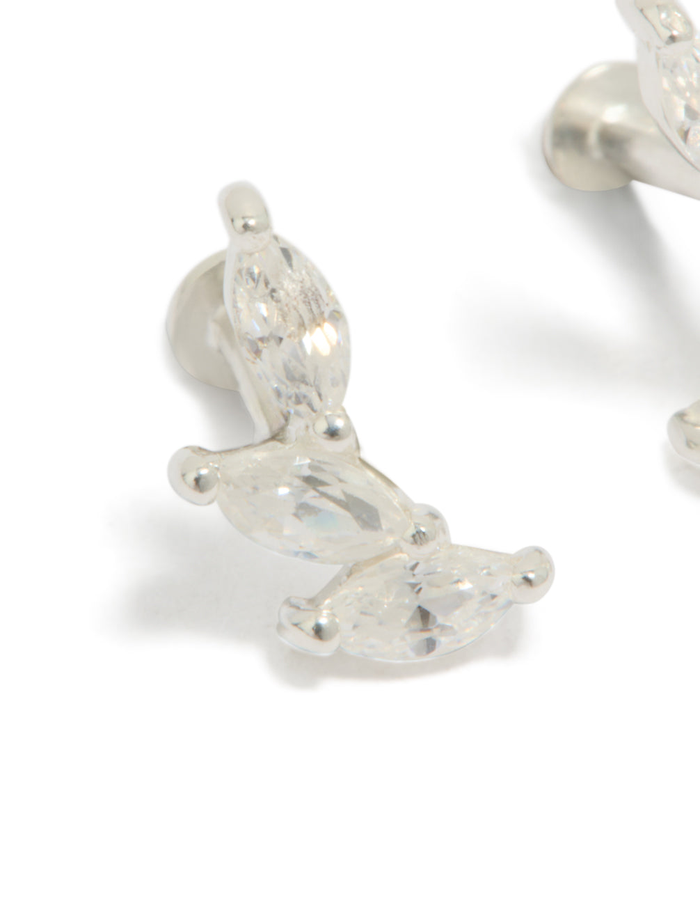 Explore crawler flat back stud earrings crafted from sterling silver in clear close up view