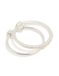 Sterling Silver Cubic Zirconia Double Link Ring - link has visual effect only