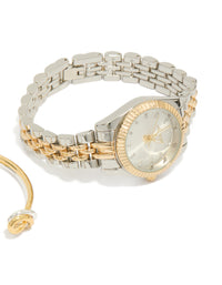 Mixed Metal Knotted Wrist Cuff & Watch Set - link has visual effect only