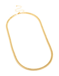 Waterproof Mens Gold Plated Stainless Steel Smooth Cuban Link Necklace - link has visual effect only