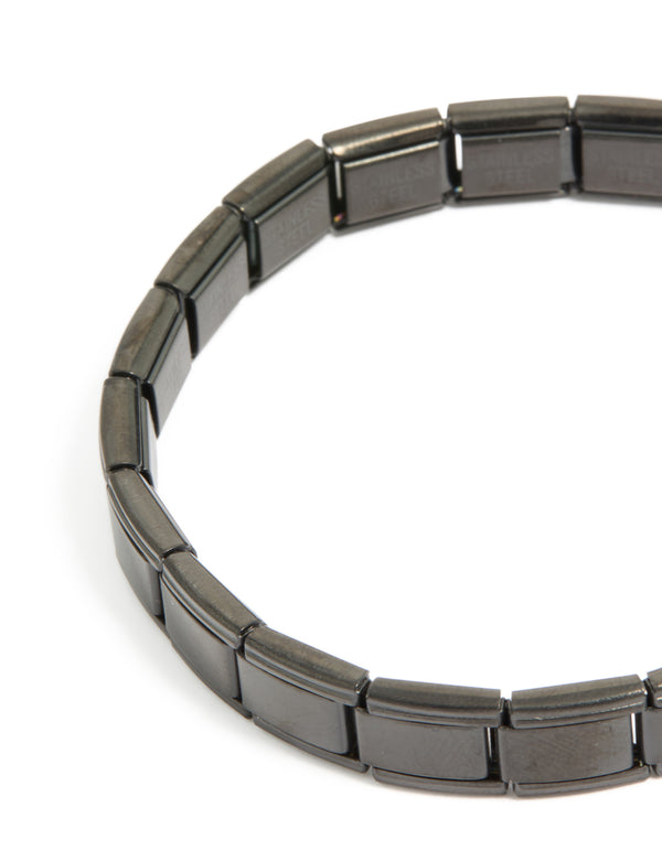Waterproof Mens Black Coated Metal Stainless Steel Stretch Link Chain Bracelet