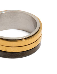 Mens Waterproof Gold Plated & Black Coated Stainless Steel Band Ring - link has visual effect only