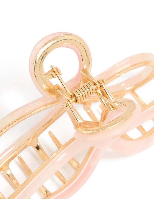 Gold Pink Acrylic Bow Claw Clip