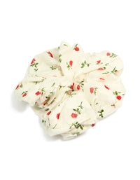 Cream Printed Roses Fabric Statement Scrunchie - link has visual effect only